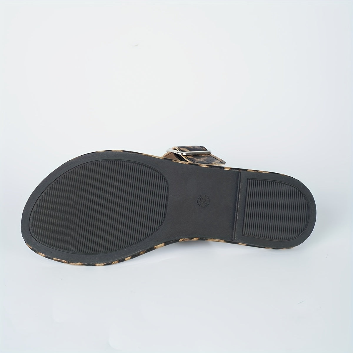 Women'S Fashion Leopard Print Slide Sandals with Large Round Buckle Toe Strap, One-Strap Flat Heel Rubber Sole Casual Streetwear Vacation Party Footwear, Summer Outdoor Wear